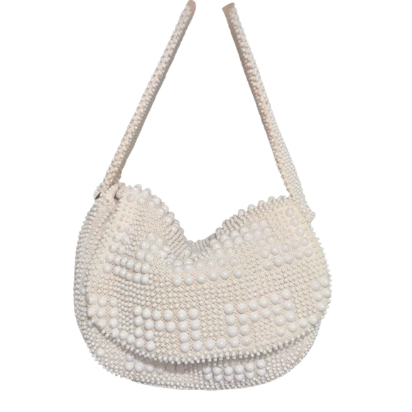 Vintage JOHN WIND elegant Beaded Shoulder/hand Bag In White/cream. - Picture 1 of 15
